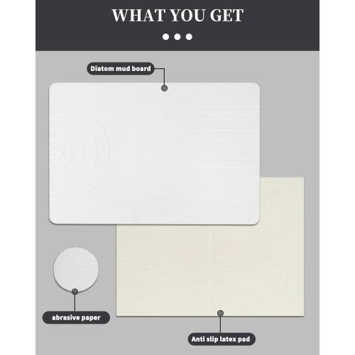 Stone Bath Mat 24x16 - Diatomaceous Earth Shower Mat, Quick Dry, Anti-Slip, Modern Design with Bonus Non-Slip Pad - Perfect for Home Safety and Style, (Gray,Semicircle)