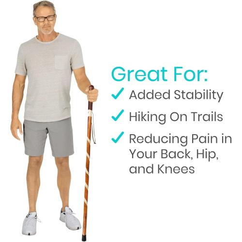 BROWN AND CREAM Vive Wooden Walking Stick - Willow Cane for Seniors Hiking & Balance - Heavy Duty Carved Twisted Wood Sticks for Men & Women - Stylish Support Pole for Outdoor Trekking & Weight Bearing