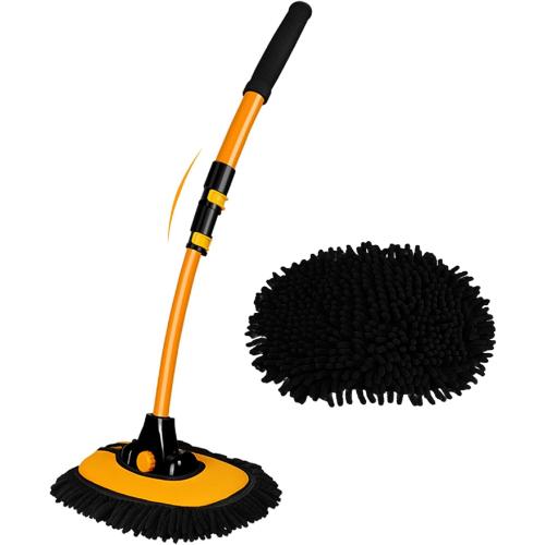 15° Curved Car Cleaning Brush with Telescopic Handle 43 Aluminum Alloy Long Rod Wash Mop For Washing Caravan Van Truck Boat RV Roof Soft Chenille Head Duster Clean Product Not Hurt Paint Scratch Free