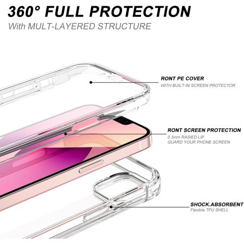 SURITCH Case Compatible with iPhone 13 6.1 Inch 360 Degree Transparent Shockproof Silicone Bumper [Ultra Hybrid] Full Body Protection Case Cover – Clear