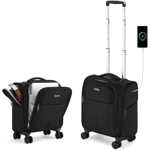 Size 16 Inch Color Black Underseat Carry On Luggage with Wheels Softside Small Suitcases Personal Item Bag with Pocket Travel Luggage for Men Women Business Overnight Bag(Black)