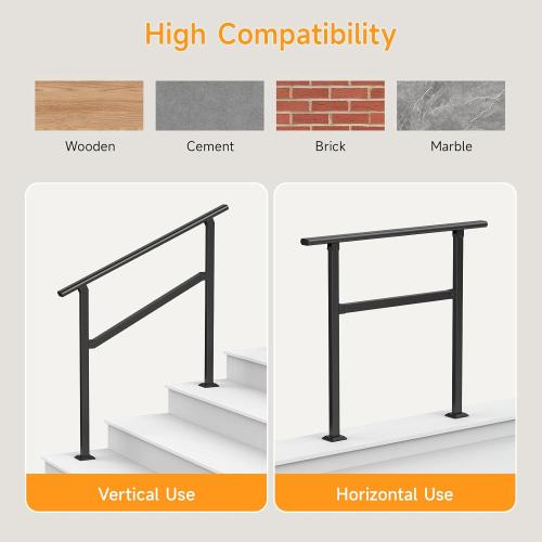 Hand Rails for Outdoor Steps, 2-5 Steps Wrought Iron Handrails for Outdoor Steps, Stair Railing for Porch, Home, Garden, Indoor, Staircase Handrails for Wooden, Cement, Brick, Marble (3 Steps)