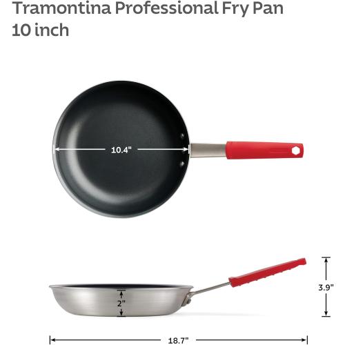 Tramontina Professional 10-Inch Non Stick Frying Pan, Heavy-Gauge Aluminum Skillet with Reinforced Nonstick Coating, Red Handle, Dishwasher and Oven Safe