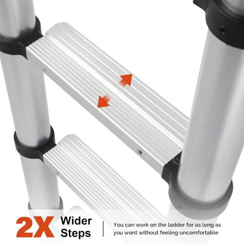 Silver 12.5ft Telescoping Ladder, LUISLADDERS Aluminum Telescopic Extension Ladder One-Button Retraction with Hooks EN131 330lbs Max Capacity, Multi Purpose Collapsible Ladder for RV or Outdoor Work