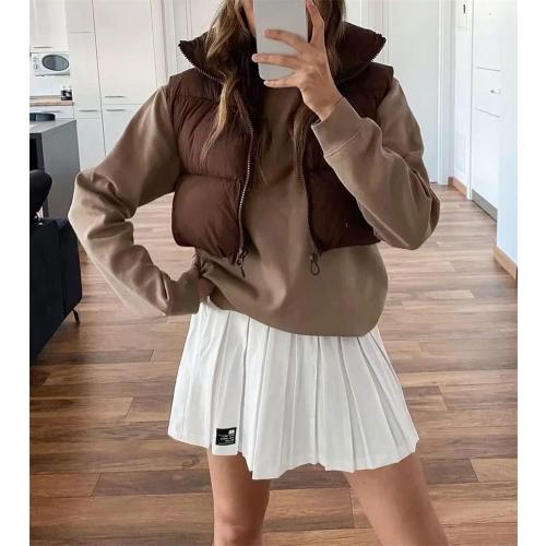 HOULENGS Women's Stand Collar Crop Puffer Vest Lightweight Sleeveless Winter Warm Outerwear Puffer Vest Padded Gilet