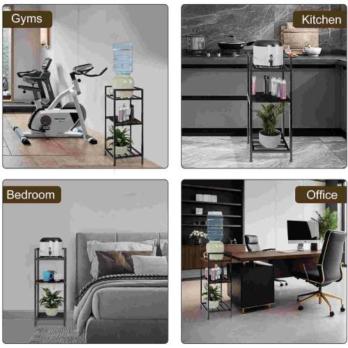 Water Dispenser Stand 5 Gallon Water Jug Holder 3-Tier 32'' Metal with Wood Jug Holder for 1-5 Gallon Water Bottles/Crocks and Plants Floor Stand (3-Tier(1 Wood  2 Metal))