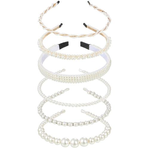 Geosar 6 Pieces Pearl Headband Girls White Bling Faux Pearl Rhinestones Hairband Bridal Headband Wedding Hair Accessories for Women Girls Bridal Bridesmaid