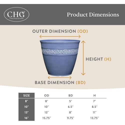 Classic Home and Garden Corinthian Resin Planter Pot - Outdoor & Indoor Plant Pot - Round Planter for Plants & Flowers (16 Ivory Ash, Pack of 1)