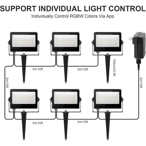 YAYZA! LED Flood Lights Outdoor 42W 4000LM, RGBW Smart Color Changing Floodlight with App/Remote/Voice Control, 3000K Dimmable Bright White Light Compatible with Alexa for Outdoor Decorations (6Pack)