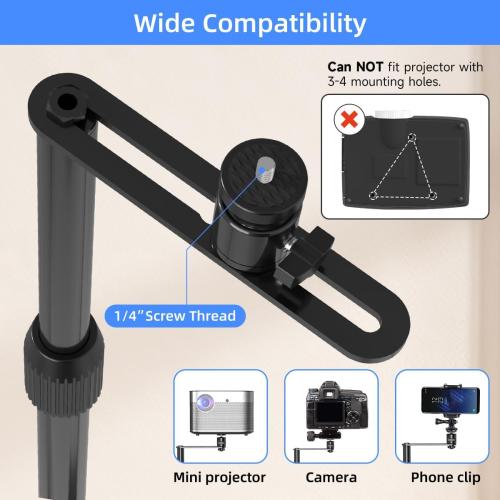 suptek Projector Stand Against Wall Hidden Stand, 360°Swivel, Height Adjustable, Mini Projector Mount Bracket, Compatible with Home Office Video Vlog DVR Camera, PR001FP