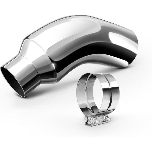 Exhaust Tip, 5 Inch Diesel Exhaust Tip Elbow Tip with a Clamp, 5'' Inlet 8'' Outlet Chrome Exhaust Tip for Pickups, Trucks and Cars
