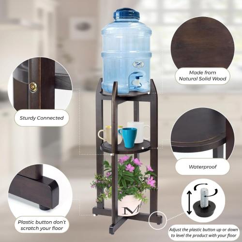 Natural Solid Wood Water Dispenser Floor Stand (32.8 Hight-11.2 Wide) Drink Dispenser Floor Stand with 2 Round Shelfs Included for 1-5 Gallon Water Bottles/Crocks, Water Jug (Walnut Color)