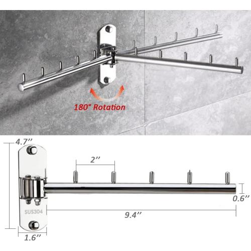Clothes Hanger Rack Swing Arm, Folding Clothes Hanger Wall Mounted Space Saving Drying Rack, Stainless Steel 304 Laundry Room Valet Hook Holder, Foldable Hanging Hook Rod (Silver)