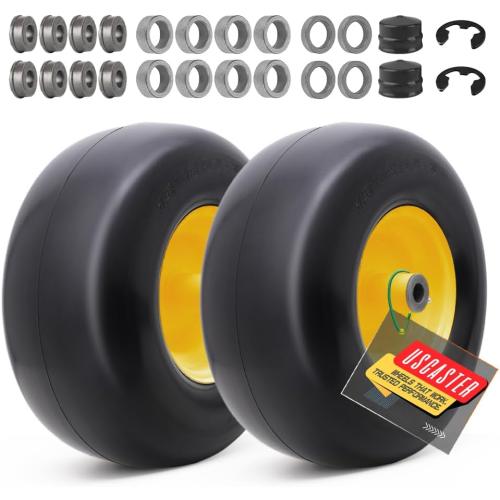 13x6.50-6 Lawn Mower Tires Flat Free with Rim Assemblies (2 Pack),Universal 13x6.5-6 Solid Smooth Rubber Zero-Turn Lawn mowers Tire,5.5-7.72”Centered Hub and 3/4 extra 5/8 1/2” Bushings