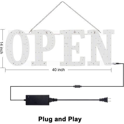 40x14 Extra Jumbo LED Open Signs for Business, Unique Design Super Bright Open Sign with Chain, High Visibility Open Sign for Stores Bar Hotel Retail Shops Window Salon Office