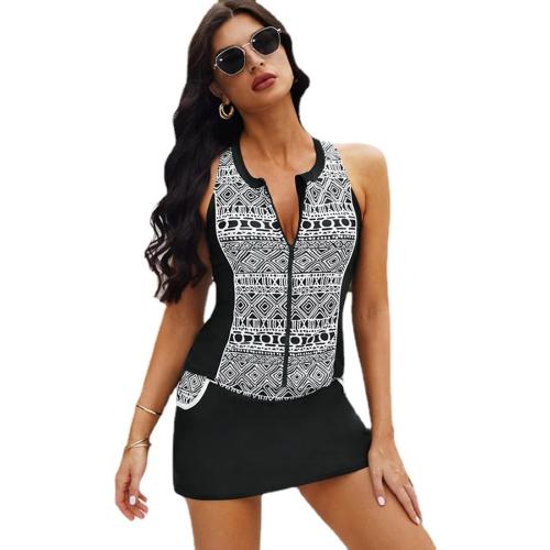 SoZe 2Xxl..Women Tankini Two Piece Swimsuit Zipper Closure Bodycon Swimwear Tank Top with Boyshorts