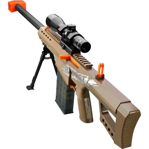 Soft Bullet Toy Gun Sniper Rifle with Scope Realistic Shell ejecting Foam Blaster Fake Gun Look Real shotgun Dart Pellet Shooting Game for Boys Teen Adults Gifts Age 8  10 12 Year Old (Brown)