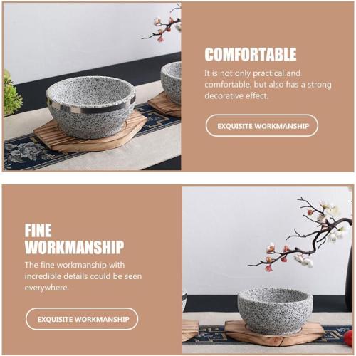 UPKOCH Stand Pads 2pcs Korean Dolsot Stone Bowl Wood Base Casserole Pot Tray Bibimbap Bowl Wood Mat Pot Trivet Trivet Coaster for Cooking Korean Soup and Food Desktop Desktop Stand