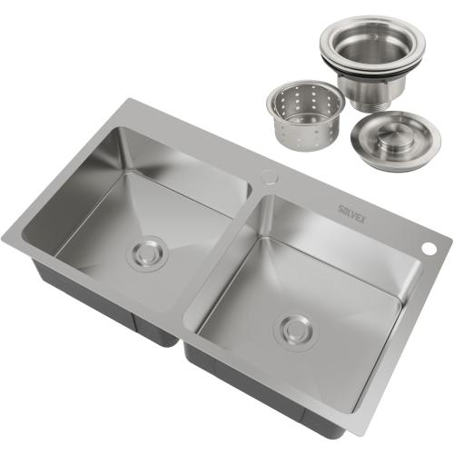 SOLVEX 30 Inch Drop in Double Bowls Kitchen Sink with Nano Coating,30x18 Inch Handmade Stainless Steel Topmount Kitchen Sink ST-7546