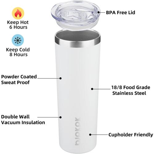 BJPKPK 20 oz Skinny Tumbler with Lid 1 Pack Slim Insulated Travel Coffee Cup Stainless Steel Thermal Mug,Black,White