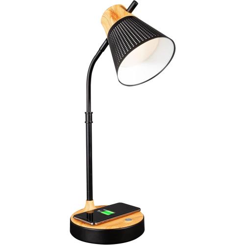 OttLite Wellness Series Wireless Charging LED Table Lamp, LED Desk Lamp and Book Light, Reading Light, Great Desk Lights for Home Office, Black with Woodgrain Accents