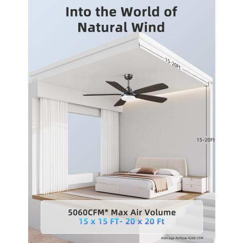 Size 52 Ceiling Fans with Lights and Remote, 52 Inch Modern Ceiling Fan with Light, Downrod & Flush Mount, Quiet DC Motor, Dual Finish 5 Blades Ceiling Fan for Bedroom Living Room Farmhouse Indoor