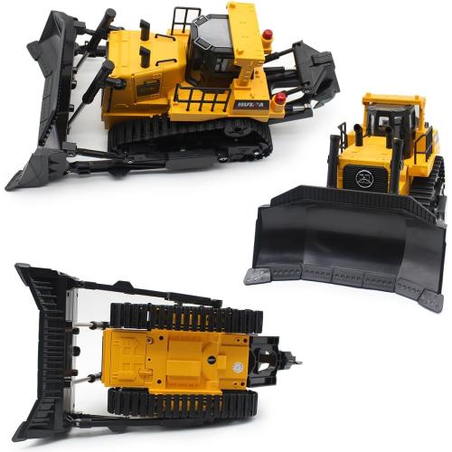 fisca Remote Control Bulldozer RC 1/16 Full Functional Construction Vehicle, 2.4Ghz 11 Channel Dozer Front Loader Toy with Light and Sound for Kids Age 6, 7, 8, 9, 10 and Up Years Old