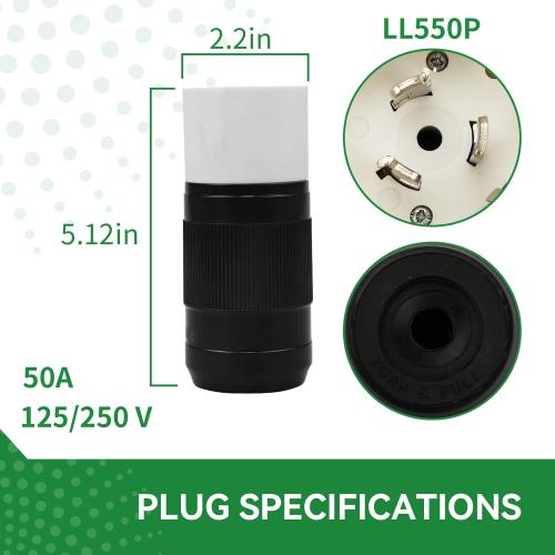 50 Amp Twist Lock Plug LL550P CS6365 Generator Power Cord Connector, ETL Listed