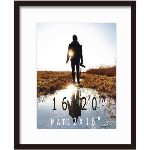 16x20inch Picture Frame Solid Wood Display Pictures 12x16 with Mat or 16x20 Wall Without Mounting Photo Frame Black（1pcs）