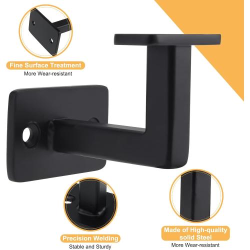 Black Pack of 6 RealPlus Handrail Brackets for Indoor Stairs Heavy Duty Steel Square Hand Rail Brackets for Staircase Stair Banister Railing, Black (Pack of 6)
