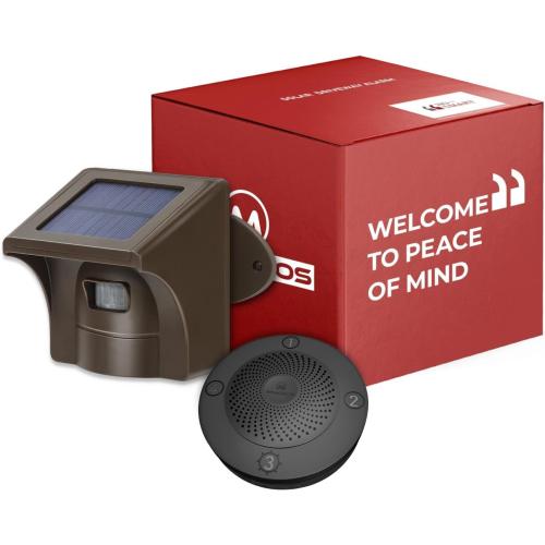 eMACROS Solar Wireless Driveway Alarm - 1/2 Mile Long Range Outdoor Motion Sensor & Detector, Weatherproof Security Alert System, Plug in to Use, Ideal Gifts for Christmas