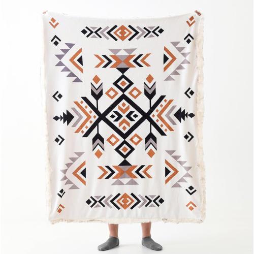 Luxury Plush Faux Fur Throw Blanket with Aztec Pattern, Super Warm, Fuzzy, Elegant, Fluffy Decoration Blanket for Couch, Armchair, Sofa and Bed, 50''x 60'', Cream