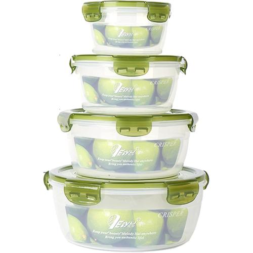 Food Storage containers Set,Round Lunch Boxes,Kitchen Plastic Airtight Stackable Food containers with lids, 4 Pieces, Suitable for Dishwasher,Freezer,Microwave,Transparent