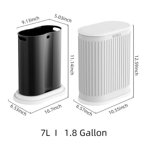 1.8 Gallons Small White Bathroom Trash Can with Lid, Slim Bathroom Garbage Bin, Removable Liner Bucket, Dog Proof Trash Can with Pop-Up Lid for Bedroom,Toilet