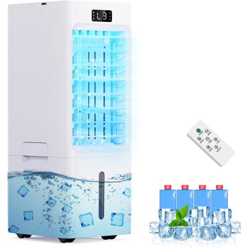 Windowless Portable Air Conditioners, 6L Swamp Cooler, 3-IN-1 Evaporative Air Cooler with 4 Ice Packs, 4 Modes & 3 Speeds, Auto Oscillating, 12H Timer, Remote, Quiet Cooling Fan for Home
