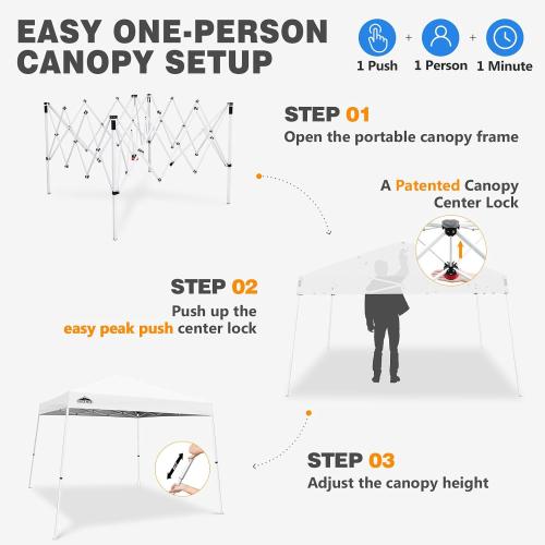 EAGLE PEAK 10x10 Slant Leg Pop-up Canopy Tent Easy One Person Setup Instant Outdoor Beach Canopy Folding Portable Sports Shelter 10x10 Base 8x8 Top (White)