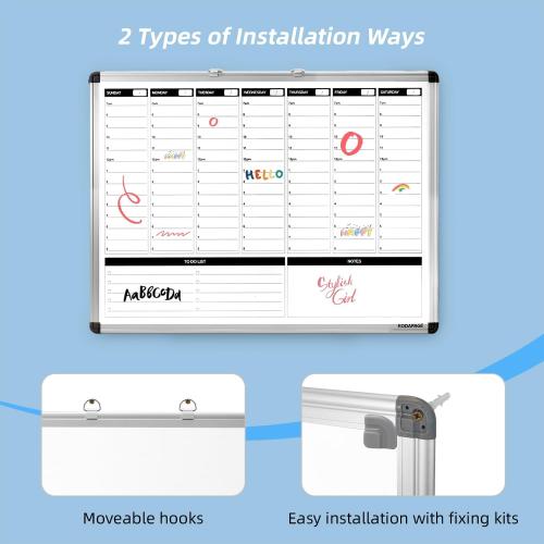 Large Weekly Dry Erase Board, Weekly Planner whiteboard with Hourly time Slots, Whiteboard Weekly Calendar for Schedule for Wall 36 X 24 Double-Sided for Office, Home and School