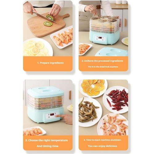 Blue Stainless Steel Food Dehydrator Machine | 360 Airflow, 6 Trays, Digital Timer & Temperature Control - Electric Food Preserver for Fruits, Veggies, Meats & Dog Treats