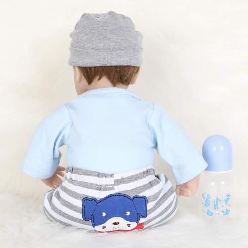 ENADOLL Reborn Baby Doll Realistic Silicone Vinyl Baby Blue Dog Boy 16 inch Weighted Soft Body Lifelike Doll Gift Set for Ages 3