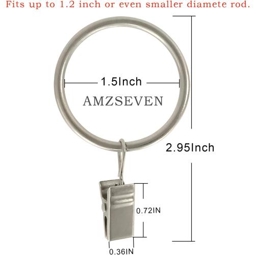 40 Pack Metal Curtain Rings with Clips, Drapery Clips Hooks, Decorative Curtain Rod Clips 1.5 in Interior Diameter, Matte Silver