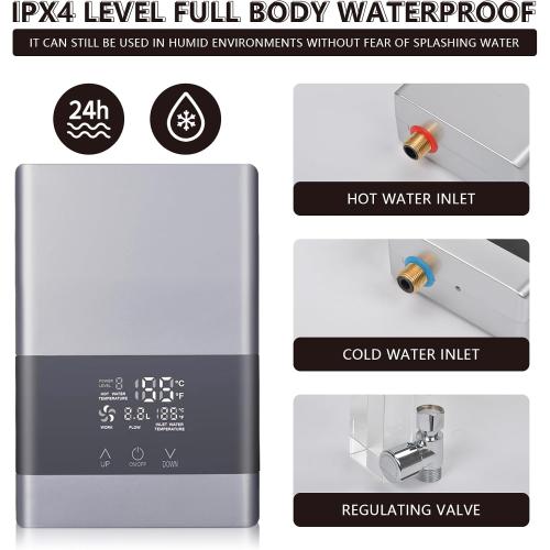 Tankless Water Heater Electric,110v 3000w Instant Hot Water Heater with Remote Control, Water Temperature Regulating and Adjustable Temperature LCD Touch Screen for Kitchen and Bathroom,Silver