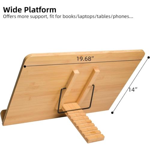 Bamboo wishacc Book Stand, Extra Large (19.68 x 14 inches) Bamboo Wood Book Holder Recipe Stand for Thick Book Reading Hands Free
