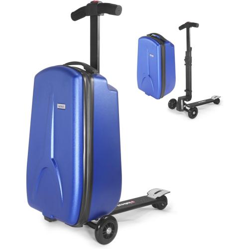 iubest Scooter Luggage Carry On Scooter Suitcase for Kids Age 4-15, Detachable & Foldable 4 in 1 Kids Suitcase, Multifunctional Ride On Travel Trolley Scooter Combo-Blue