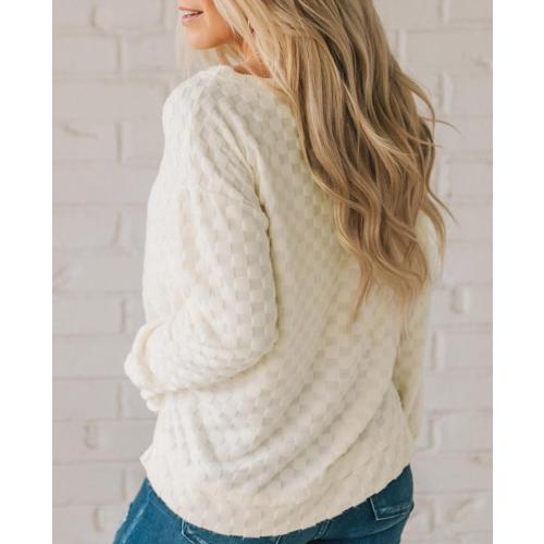 Size L..Long Sleeve Shirts for Women CreamColor Block Shirt Tunic Tops Pullover Tops