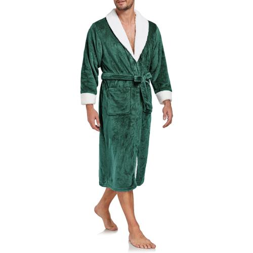 Small - Sherpa Robe Fuzzy Warm Comfy Casual Lapel Collar Blassic Bathrobes Fleece Warmth Winter Bathrobe Loungewear