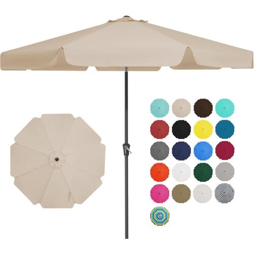 JEAREY 9' Outdoor Patio Umbrellas, Market Umbrella, Beige | 8 Sturdy Ribs, Tilt & Crank lift, Vented Canopy, Ideal for Garden, Deck, Backyard, Pool‼️missing pieces‼️