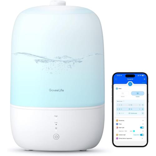GoveeLife Smart Humidifiers for Bedroom, 3L Top Fill Cool Mist Humidifiers with Essential Oil Diffuser, Humidity Control, WiFi Air Humidifier with Night Light, for Baby, Plants, Home, Work with Alexa