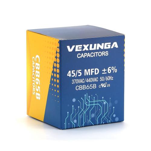 VEXUNGA 45/5 uF 45 5 MFD 370V or 440V Dual Run Start Round A/C Capacitor 45 5 uF 370 440 Volt VAC CBB65B Air Conditioner Capacitors for AC Unit Fan Motor Start or Heat Pump or Condenser Straight Cool