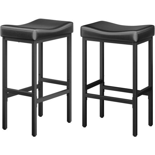 24 Inch Counter Height Bar Stools Set of 2, Compact Counter Stools for Small Spaces, Premium Faux Leather Barstools with Right-Sized Saddle Seat & Metal Legs, 15-Minute Easy Assembly, Black