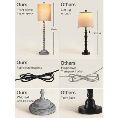 Rustic Farmhouse Buffet Lamps Set of 2, 30 Tall Table Lamps with Metal Base & Linen Shade – UL Certified, Perfect for Adding a Warm, Cozy Glow to Living Rooms, Dining Rooms & Entryways